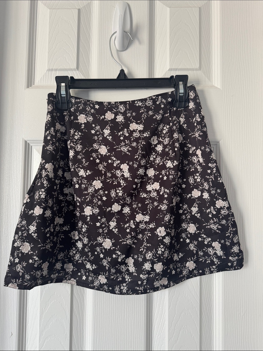 Altar'd State Black with White Floral Skater Mini Skirt